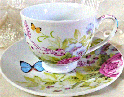 Springtime Butterflies and Roses Porcelain Teacup