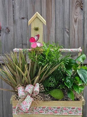 Spring Birdhouse Garden Planter with Palm, Dracaena and Pothos Ivy