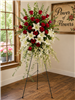 Red rose white lily and dendrobium orchid funeral standing spray